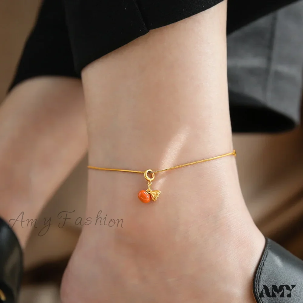 Lucky Orange Red Persimmon Anklet - Image 3