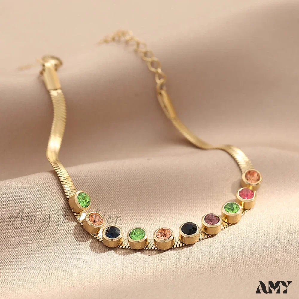 Amy Fashion - Colorful Diamond Snake Chain Bracelet - Image 4