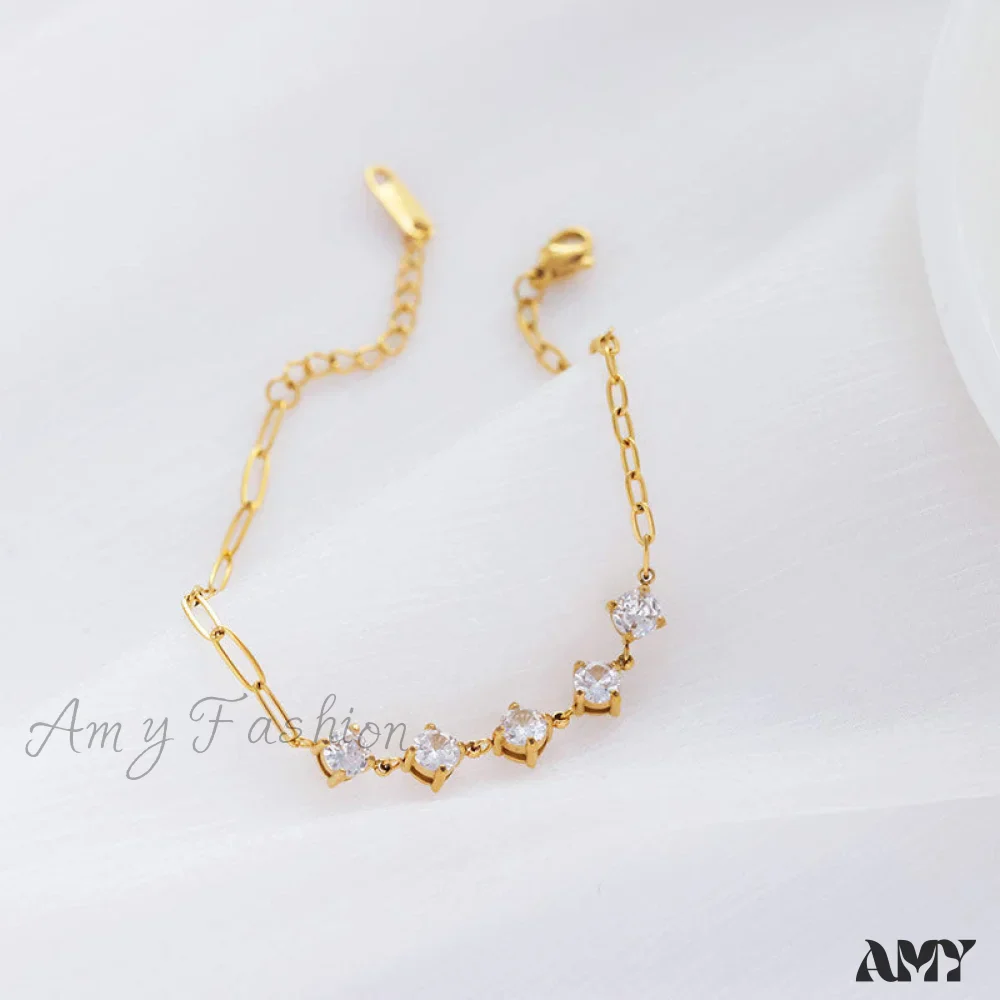 Amy Fashion - Titanium Steel White Zircon Paperclip Chain Bracelet - Image 3