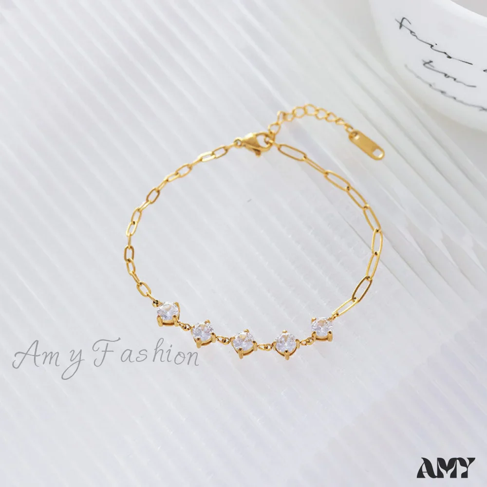 Amy Fashion - Titanium Steel White Zircon Paperclip Chain Bracelet - Image 4