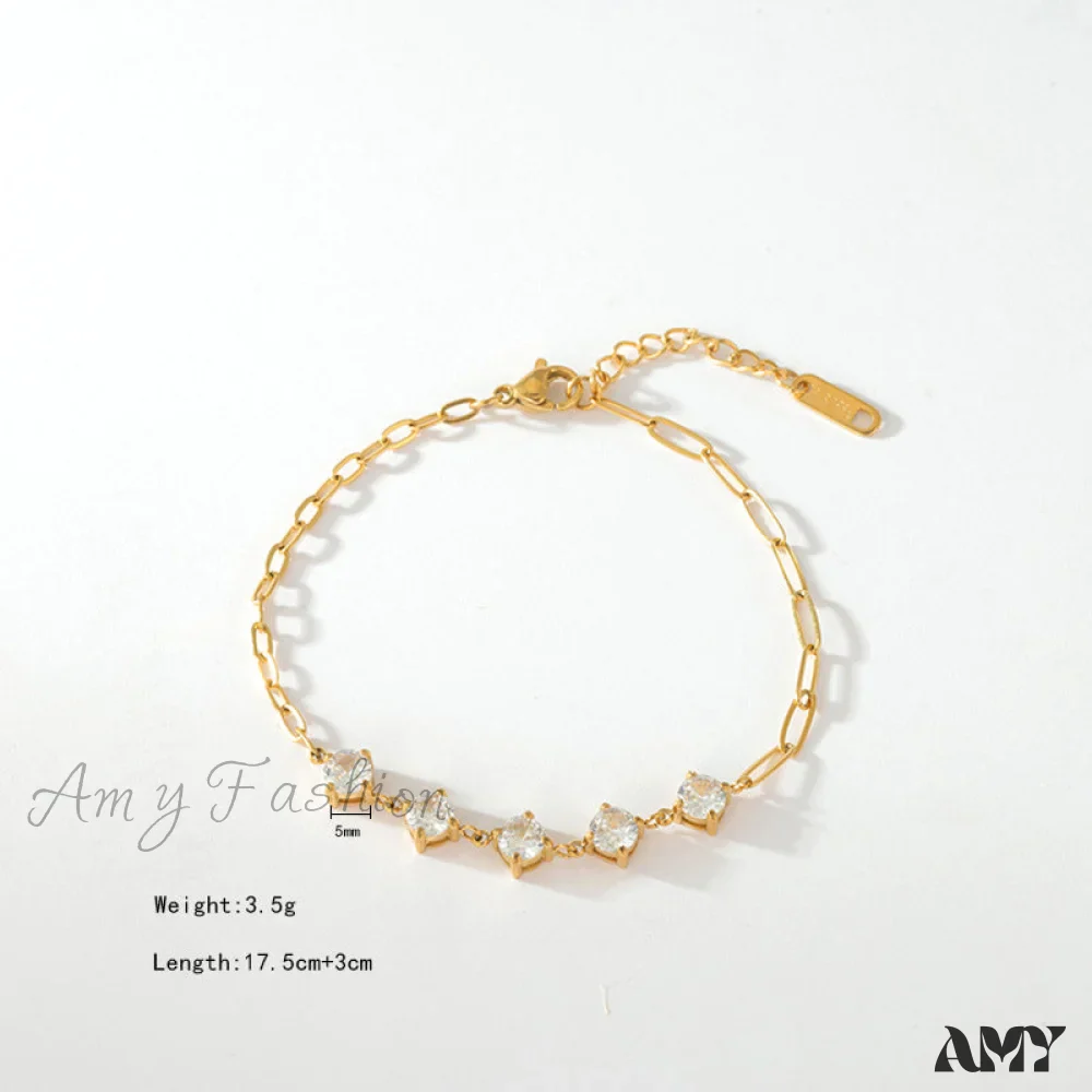 Amy Fashion - Titanium Steel White Zircon Paperclip Chain Bracelet - Image 5