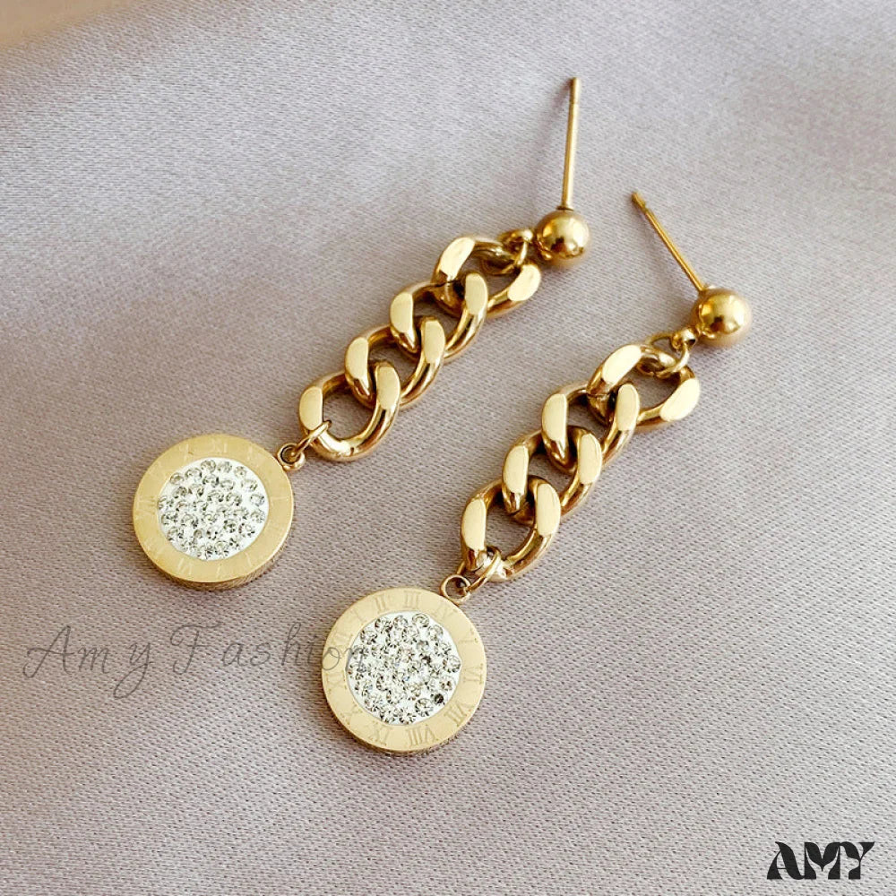 Amy Fashion - Titanium Steel Simple Style Diamond Studded Plate Earrings - Image 3
