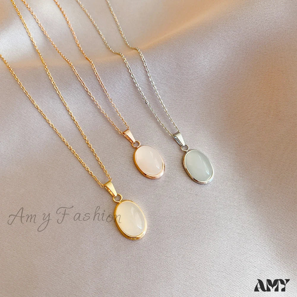 Simple Fashion Opal Stone 18K Gold Necklace - Image 3
