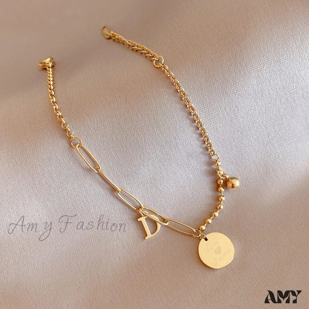 Amy Fashion - Letter D Minimalist Bead Plate Bracelet - Image 3