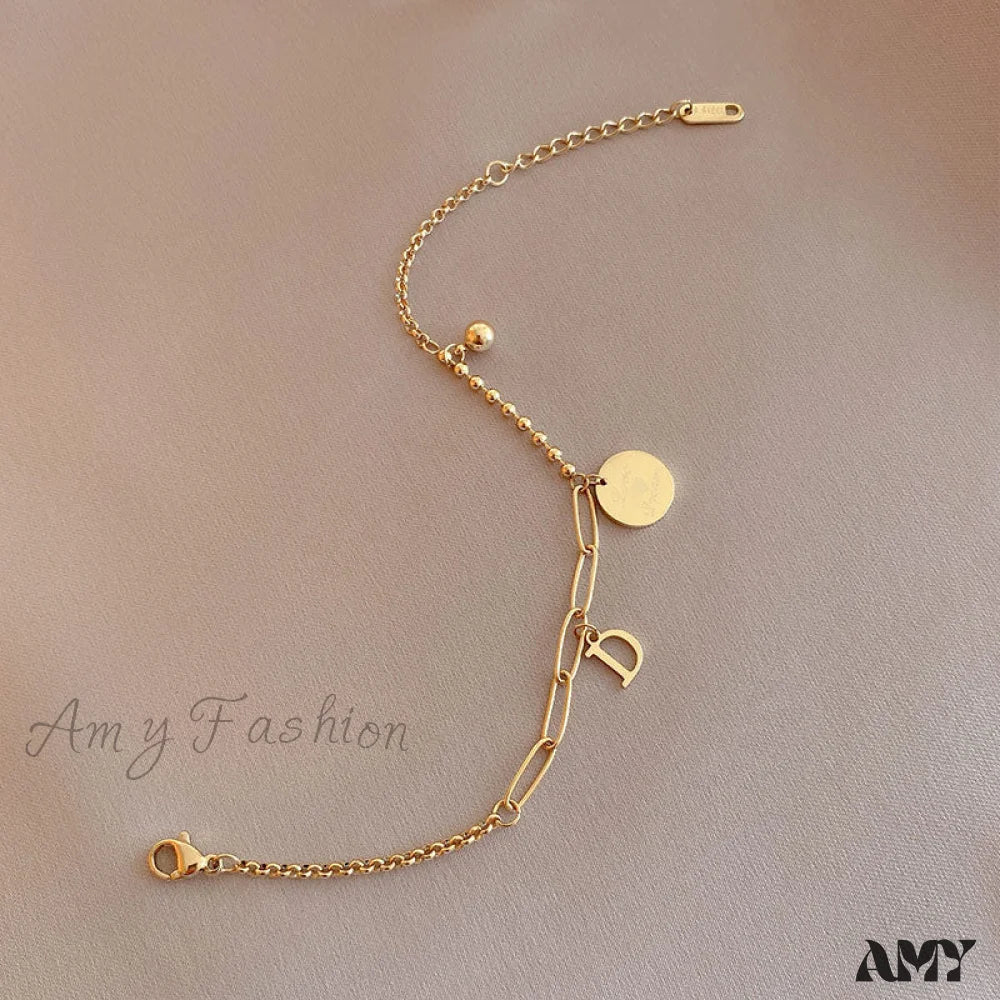 Amy Fashion - Letter D Minimalist Bead Plate Bracelet - Image 4
