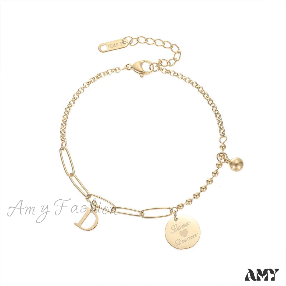 Amy Fashion - Letter D Minimalist Bead Plate Bracelet - Image 5