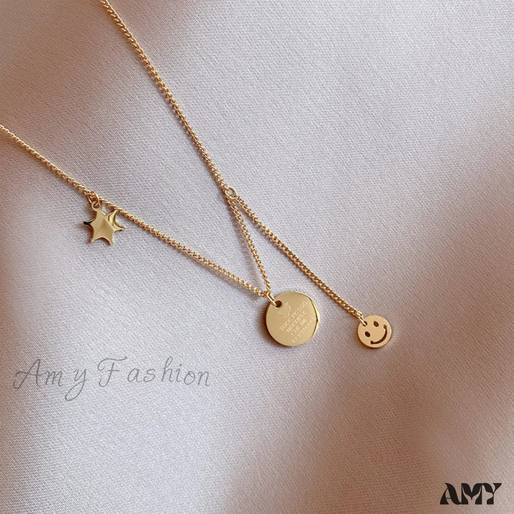 Minimalist Smile Star Plate Pendant Necklace - Image 3