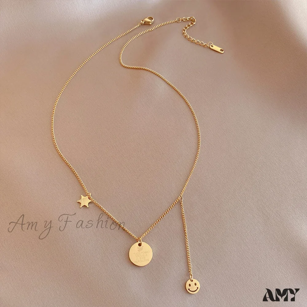 Minimalist Smile Star Plate Pendant Necklace - Image 4