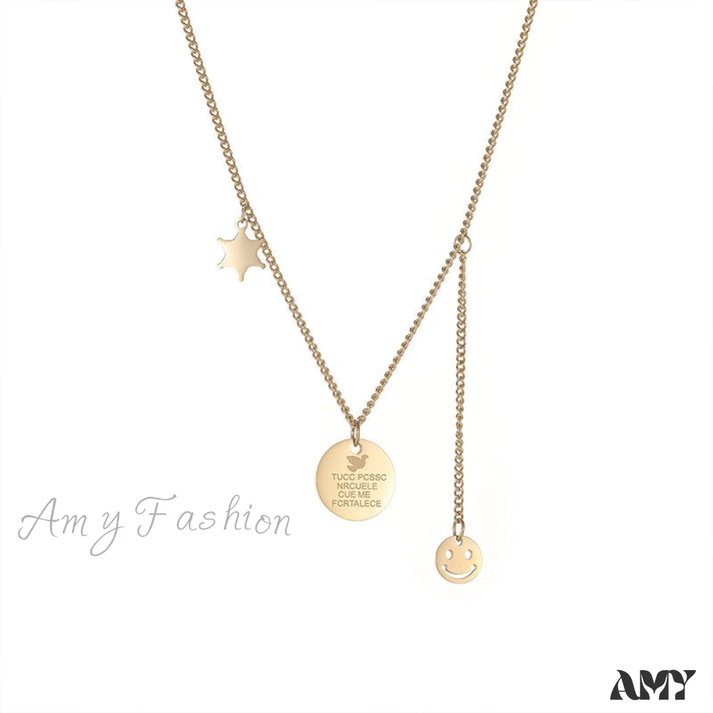 Minimalist Smile Star Plate Pendant Necklace - Image 5