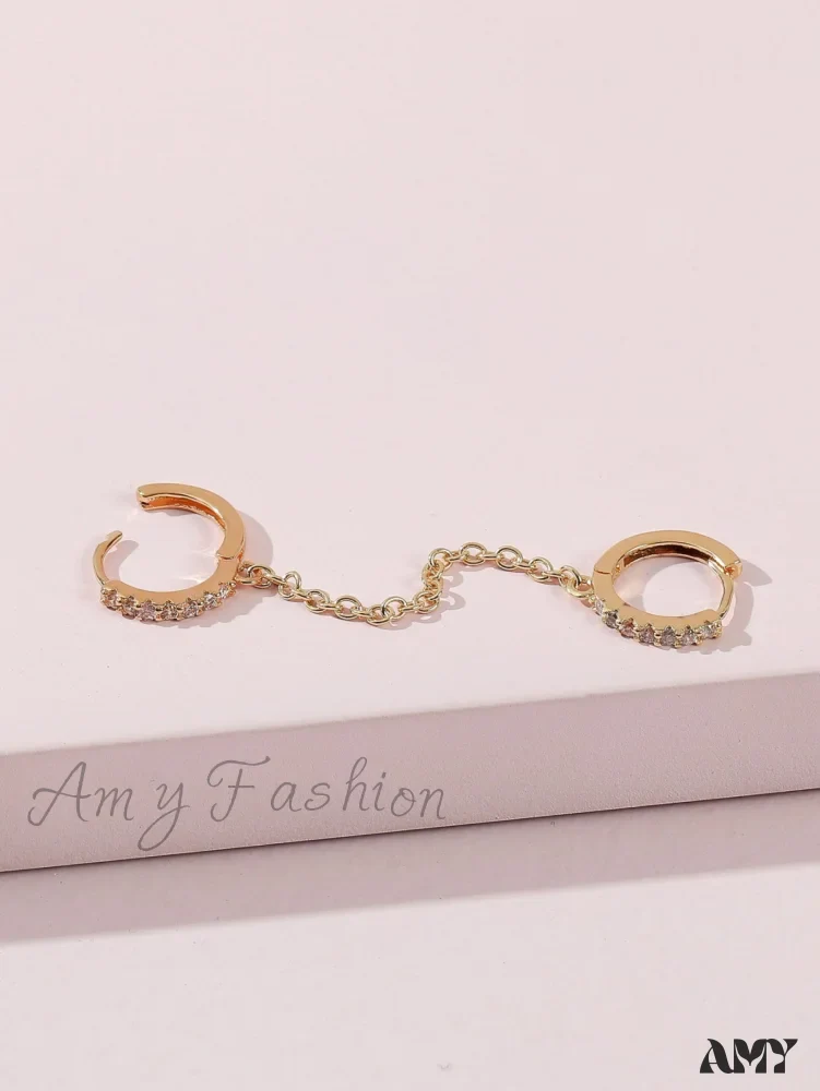 Amy Fashion - 1pc Cubic Zirconia & Chain Decor Earring - Image 2