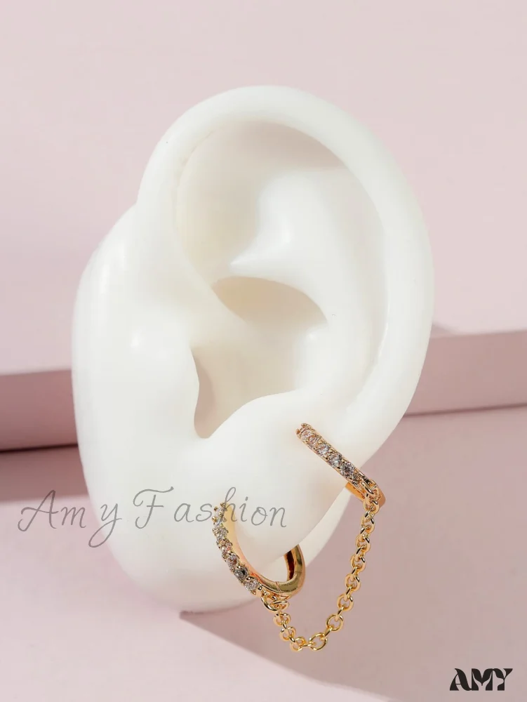 Amy Fashion - 1pc Cubic Zirconia & Chain Decor Earring - Image 3