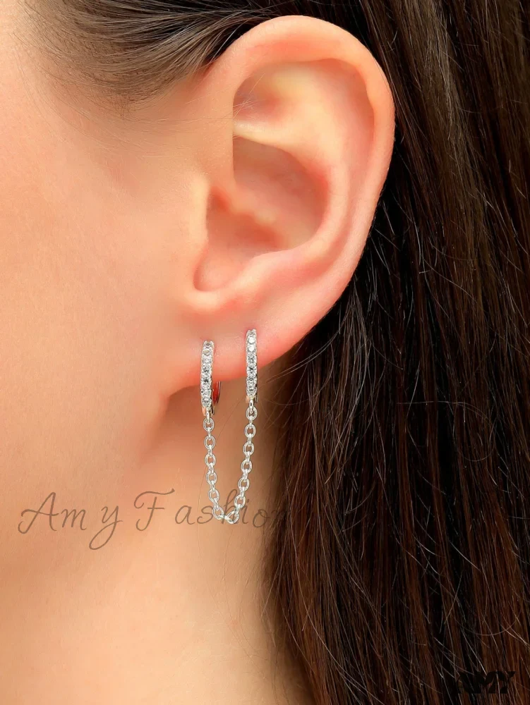 Amy Fashion - 1pc Cubic Zirconia & Chain Decor Earring - Image 5