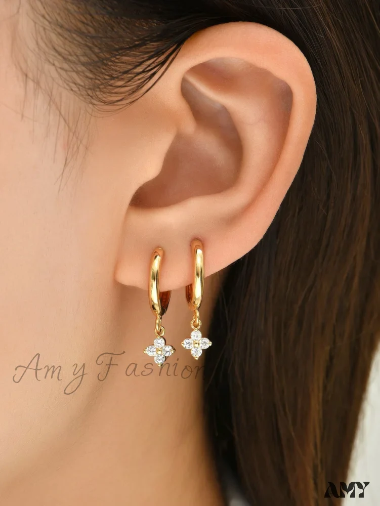Amy Fashion - 1pc Cubic Zirconia Flower Drop Earrings
