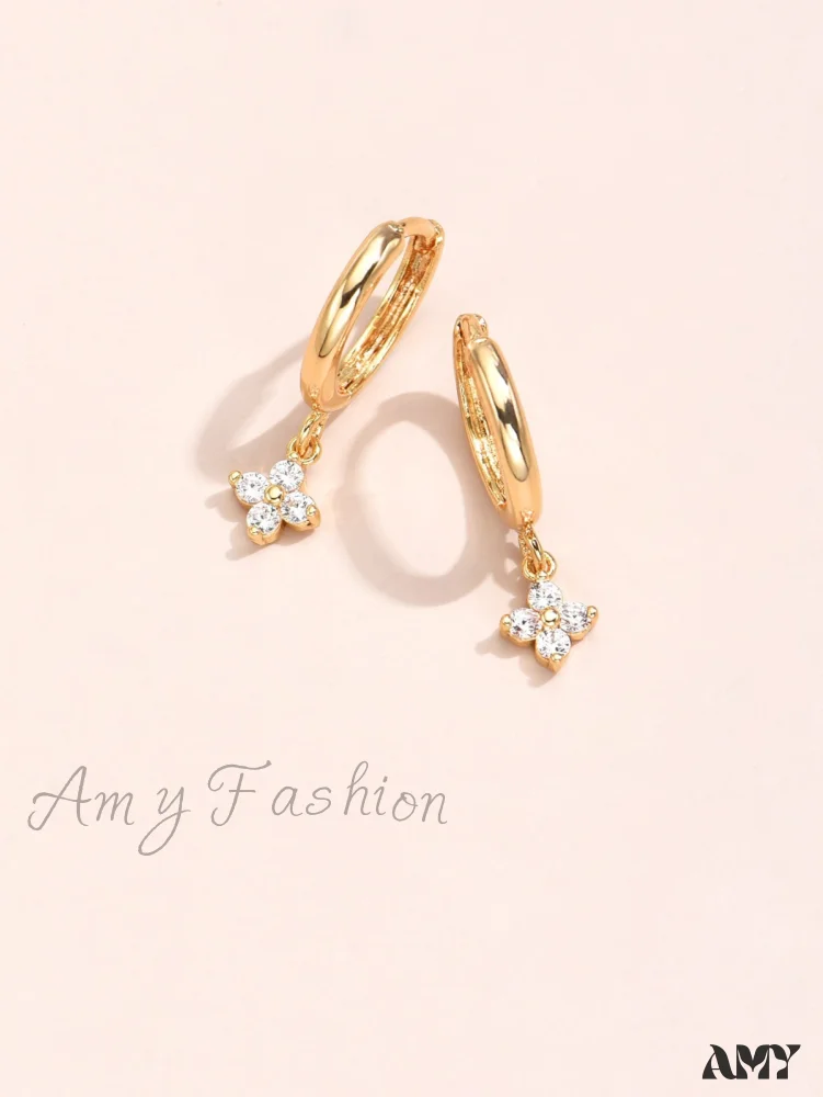 Amy Fashion - 1pc Cubic Zirconia Flower Drop Earrings - Image 2