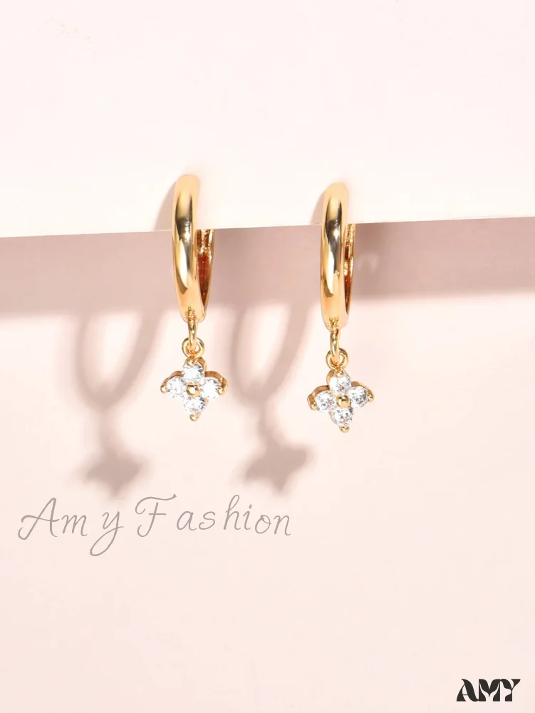 Amy Fashion - 1pc Cubic Zirconia Flower Drop Earrings - Image 3