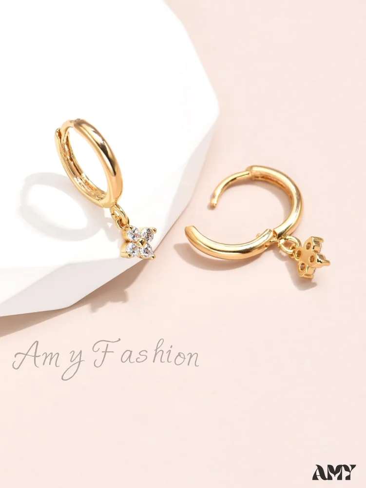 Amy Fashion - 1pc Cubic Zirconia Flower Drop Earrings - Image 4