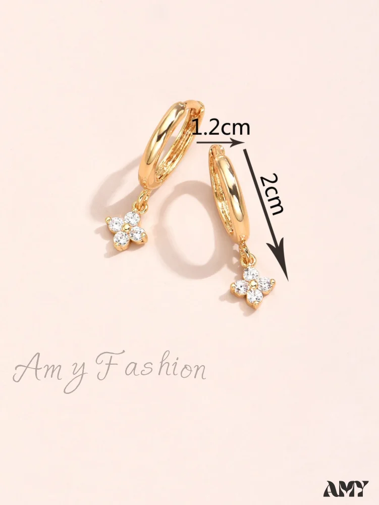 Amy Fashion - 1pc Cubic Zirconia Flower Drop Earrings - Image 5