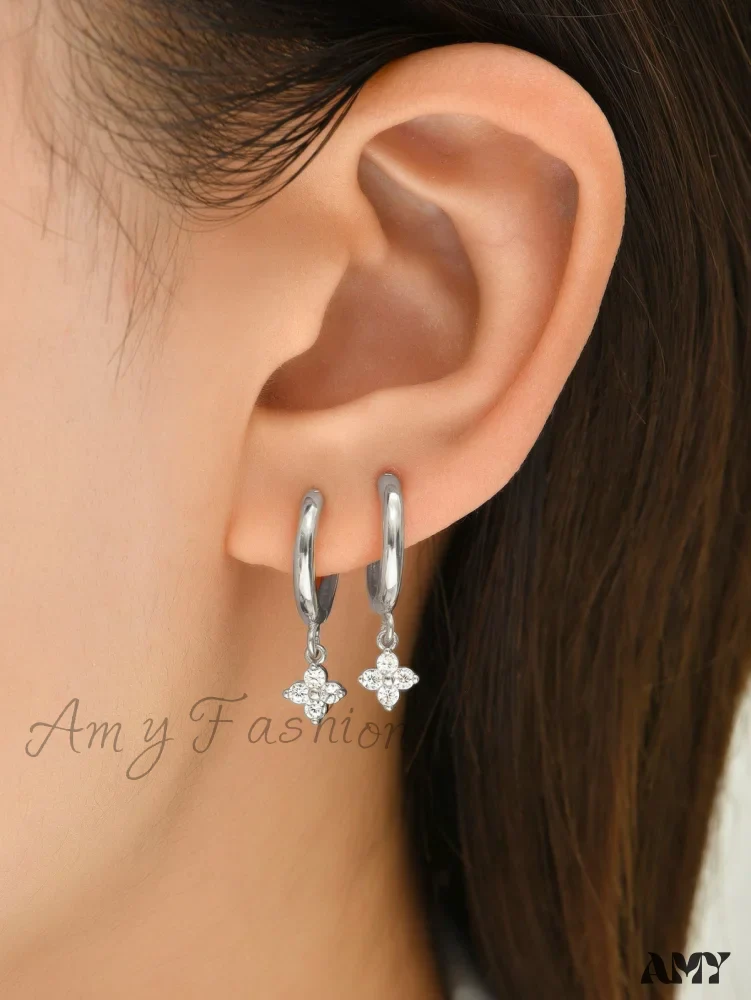 Amy Fashion - 1pc Cubic Zirconia Flower Drop Earrings - Image 6