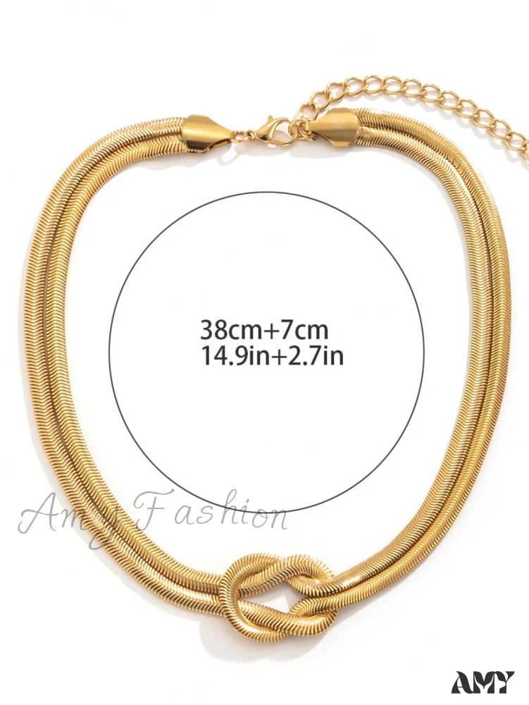 Amy Fashion - 1pc Minimalist Knot Decor Layered Chain Necklace - Image 3