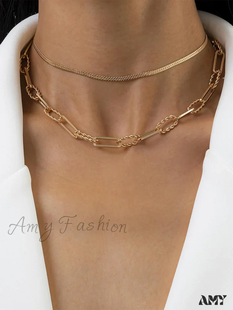 Amy Fashion - 1pc Minimalist Knot Decor Layered Chain Necklace - Image 4