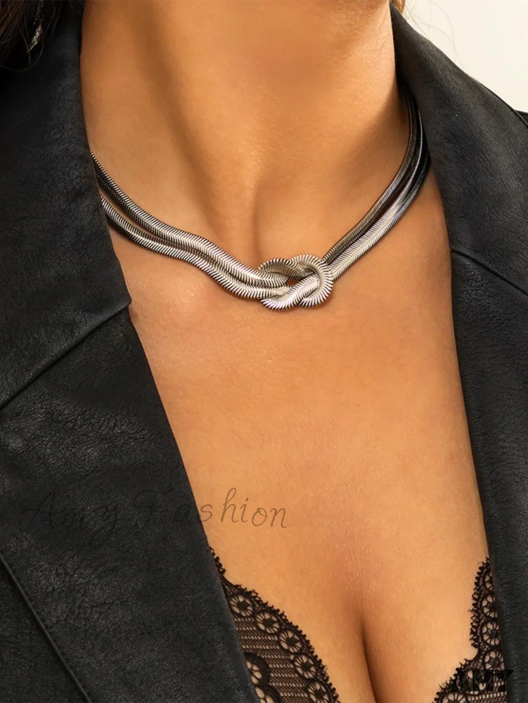 Amy Fashion - 1pc Minimalist Knot Decor Layered Chain Necklace - Image 5