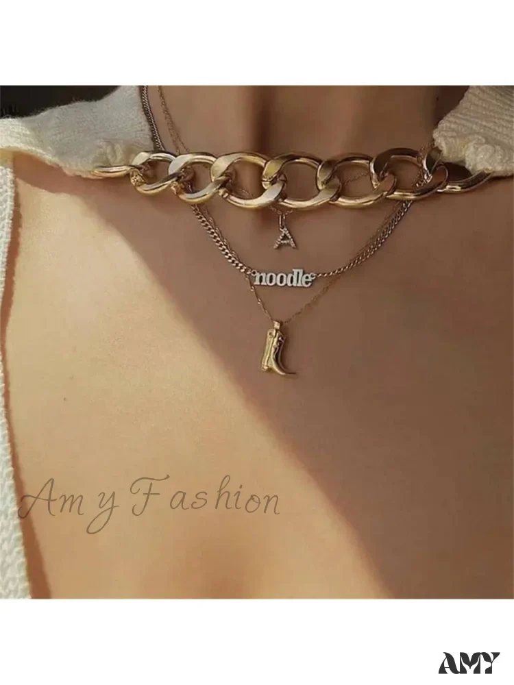 Amy Fashion - 1pc Retro Punk Style Western Cowboy Boot Shaped Pendant Necklace,