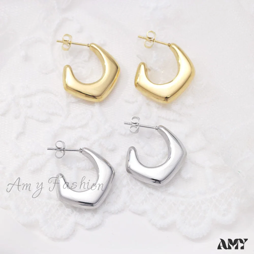 Amy Fashion - Titanium Steel C Shape Irregular Stud Earrings