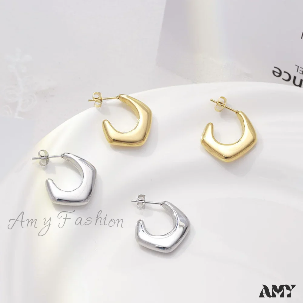 Amy Fashion - Titanium Steel C Shape Irregular Stud Earrings - Image 2