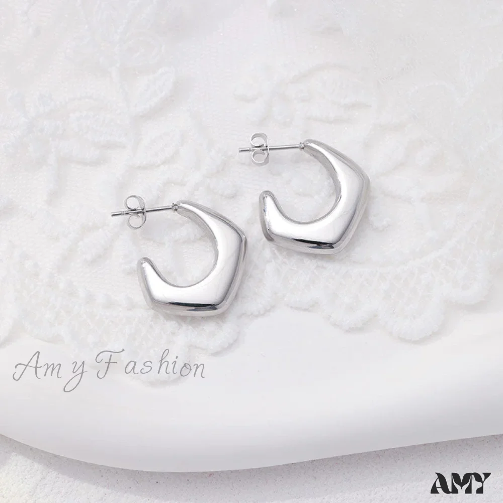 Amy Fashion - Titanium Steel C Shape Irregular Stud Earrings - Image 3