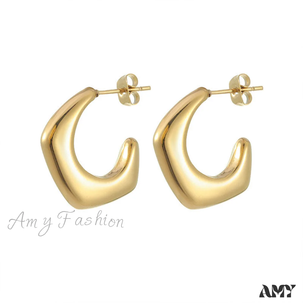 Amy Fashion - Titanium Steel C Shape Irregular Stud Earrings - Image 5