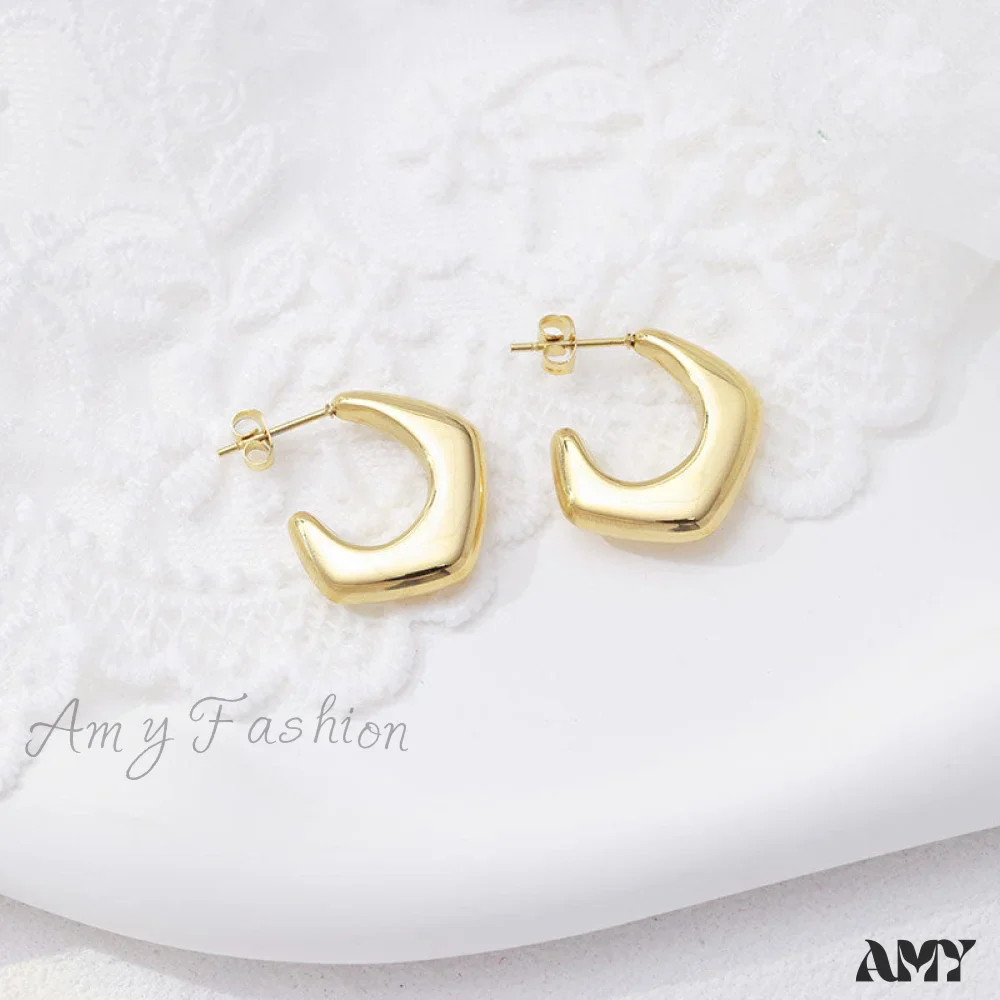 Amy Fashion - Titanium Steel C Shape Irregular Stud Earrings - Image 6