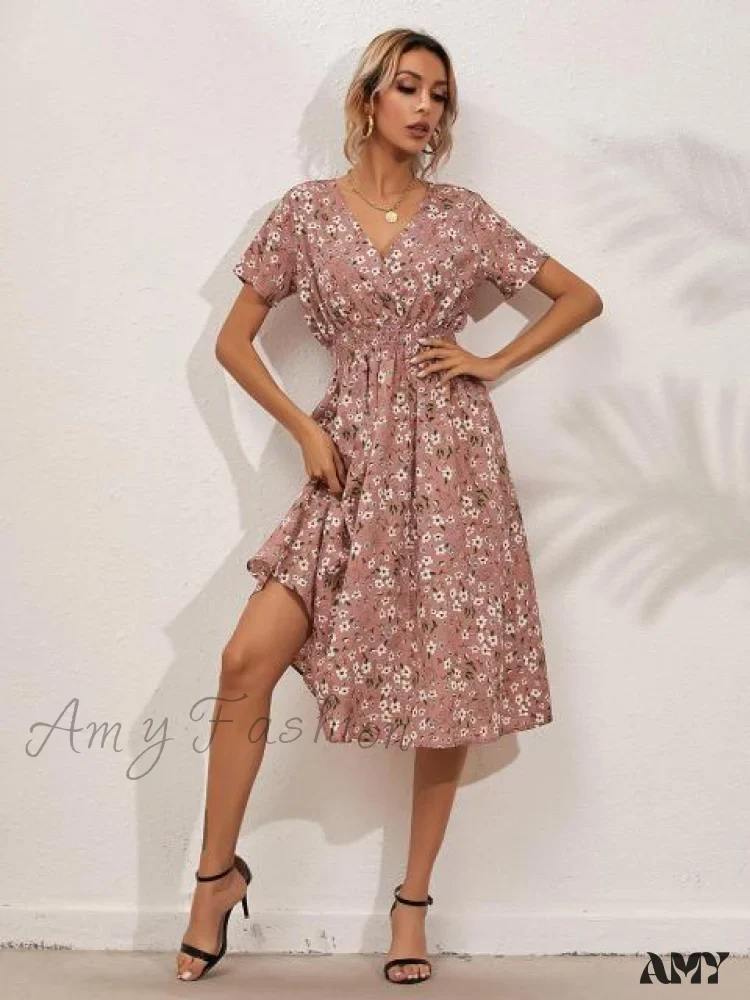 Amy Fashion - V-neck Short Sleeve A-line Chiffon Beach Midi Dresses - Image 2
