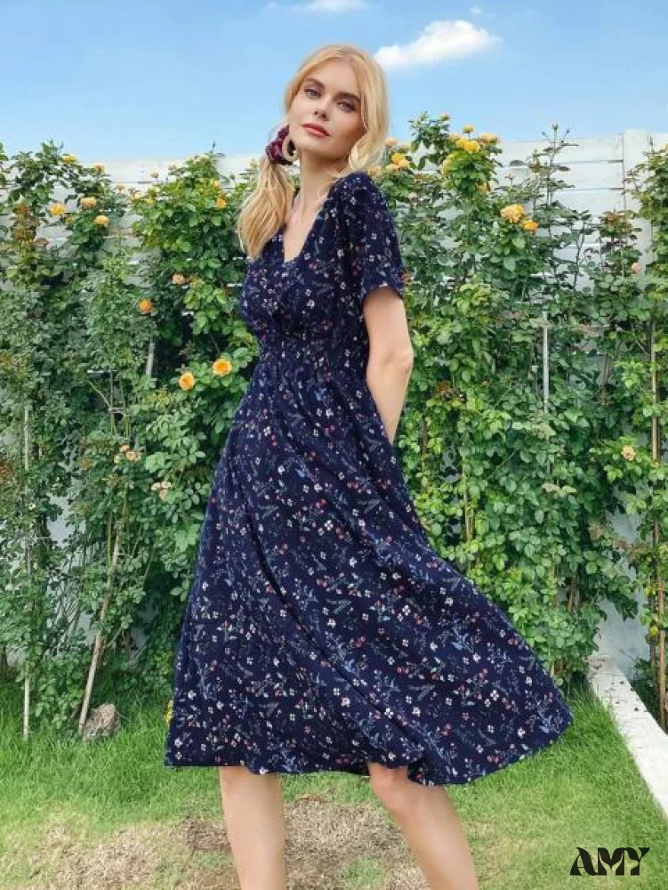 Amy Fashion - V-neck Short Sleeve A-line Chiffon Beach Midi Dresses - Image 4