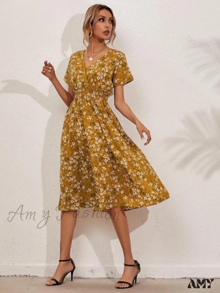 Amy Fashion - V-neck Short Sleeve A-line Chiffon Beach Midi Dresses - Image 6