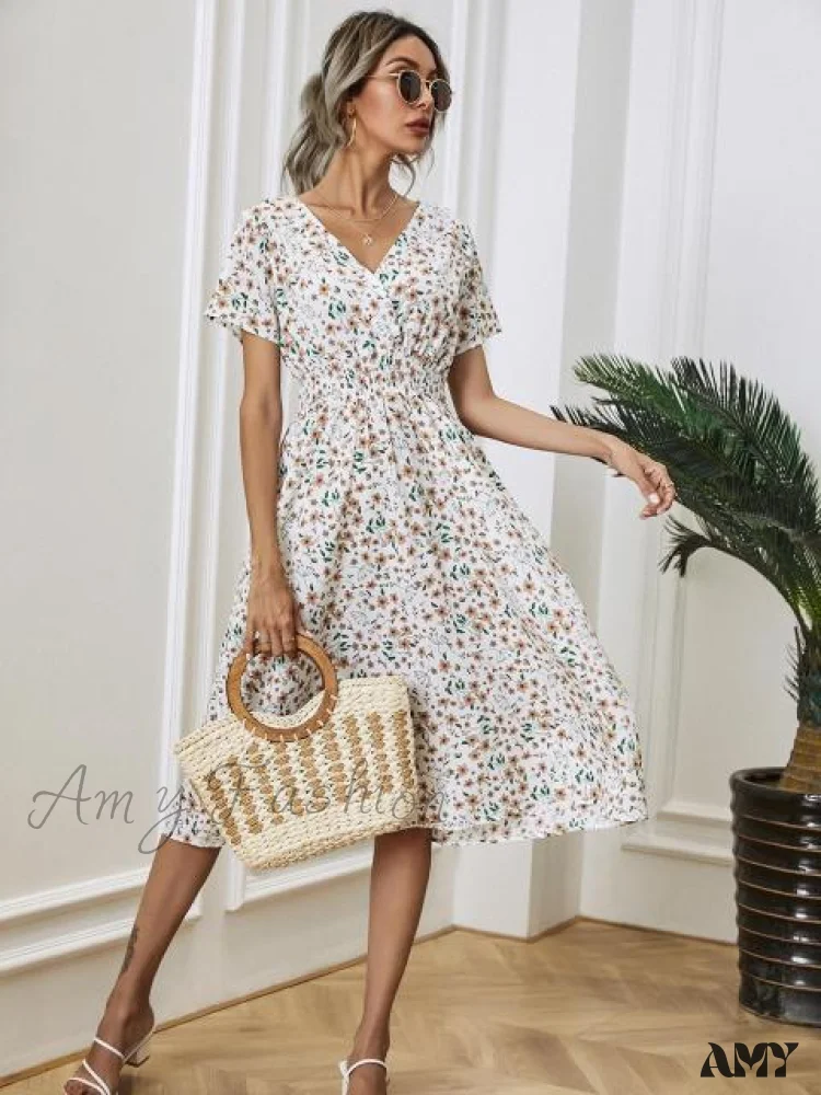 Amy Fashion - V-neck Short Sleeve A-line Chiffon Beach Midi Dresses - Image 7