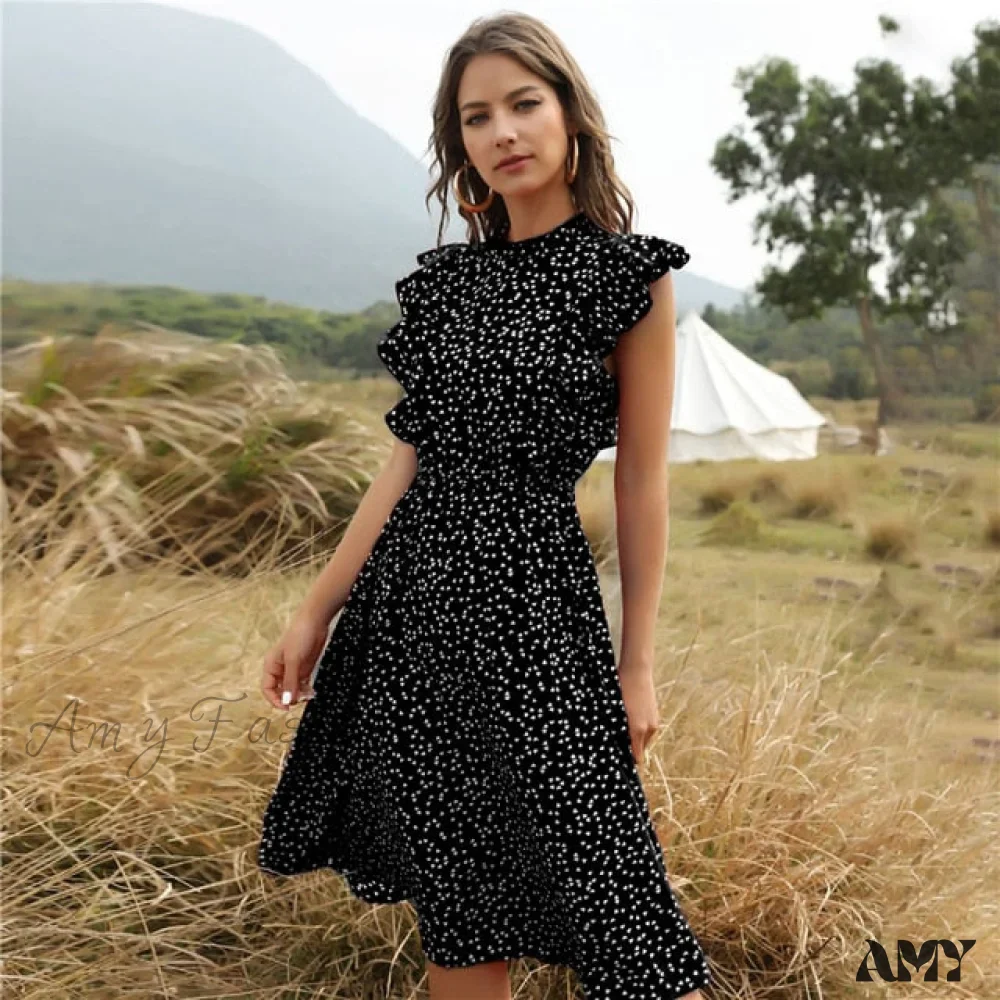 Amy Fashion - Butterfly Sleeve Ruffles Medium Long Vacation Dress - Image 12