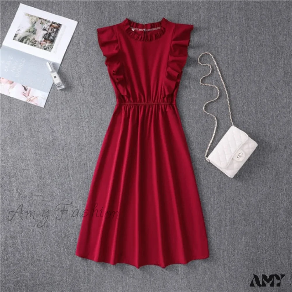 Amy Fashion - Butterfly Sleeve Ruffles Medium Long Vacation Dress - Image 13