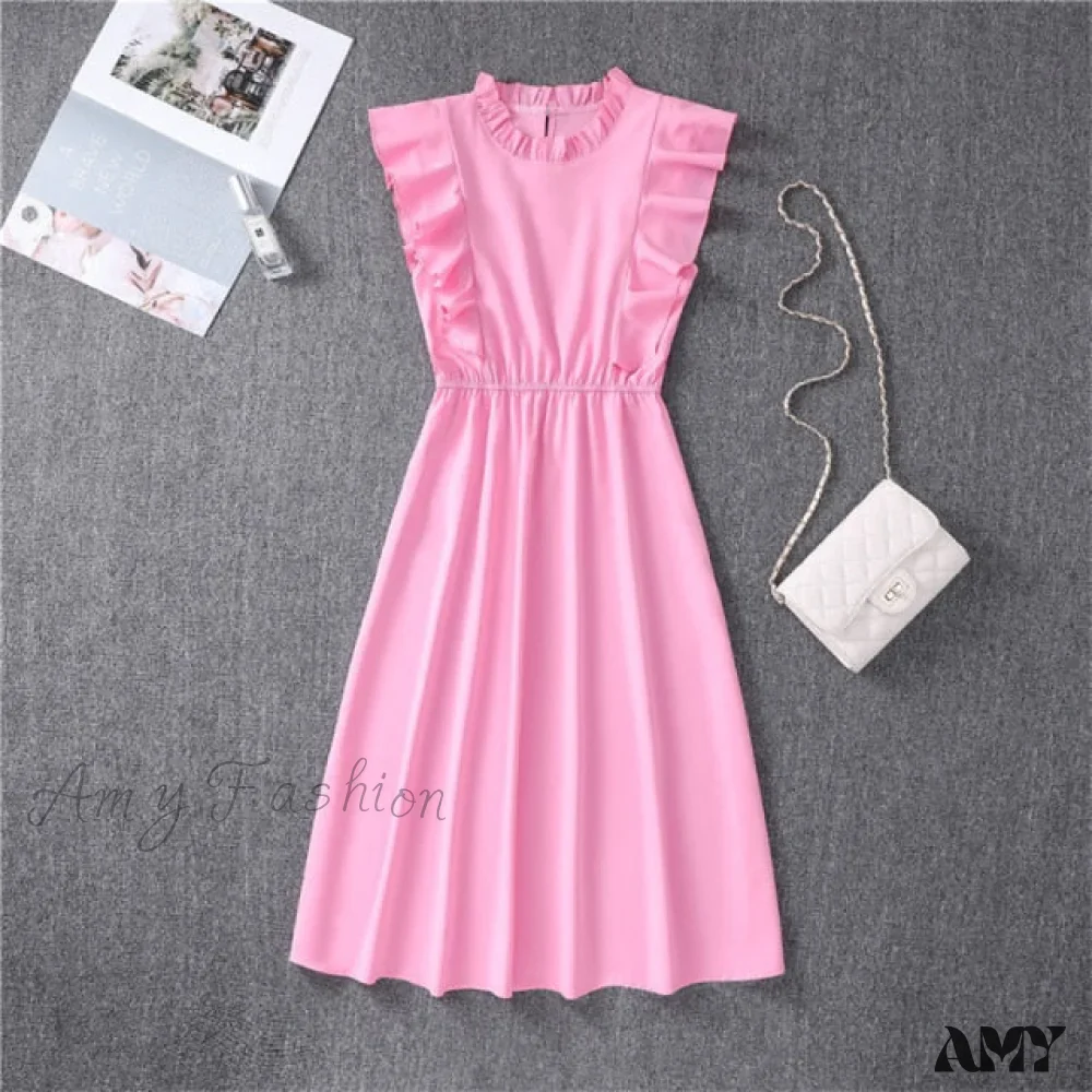 Amy Fashion - Butterfly Sleeve Ruffles Medium Long Vacation Dress - Image 15