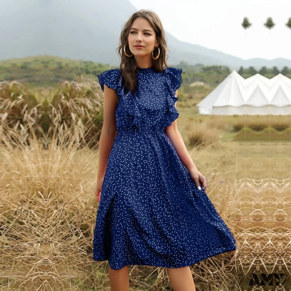 Amy Fashion - Butterfly Sleeve Ruffles Medium Long Vacation Dress - Image 16