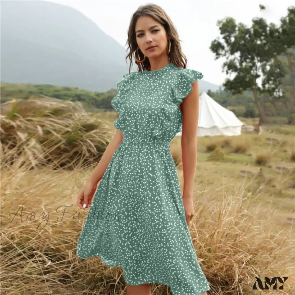 Amy Fashion - Butterfly Sleeve Ruffles Medium Long Vacation Dress - Image 17