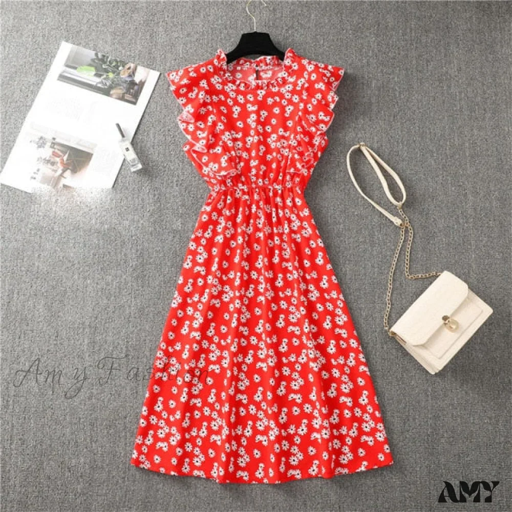 Amy Fashion - Butterfly Sleeve Ruffles Medium Long Vacation Dress - Image 21