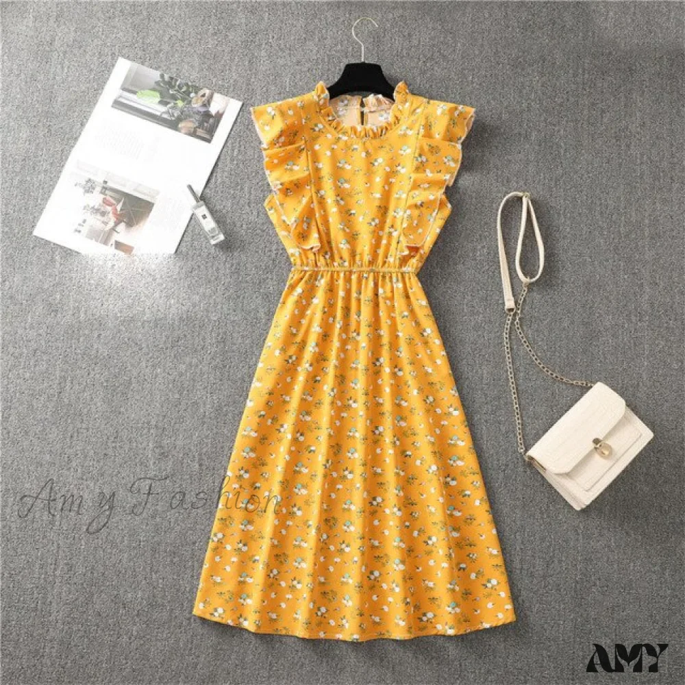 Amy Fashion - Butterfly Sleeve Ruffles Medium Long Vacation Dress - Image 3