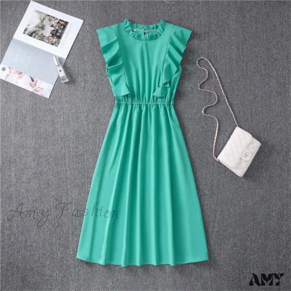 Amy Fashion - Butterfly Sleeve Ruffles Medium Long Vacation Dress - Image 4