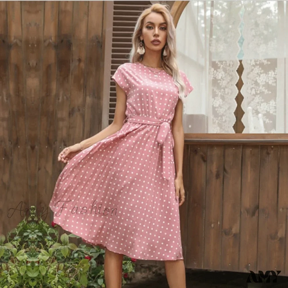 Amy Fashion - New Polka Dots Sleeveless Pleated Dresses - Image 2