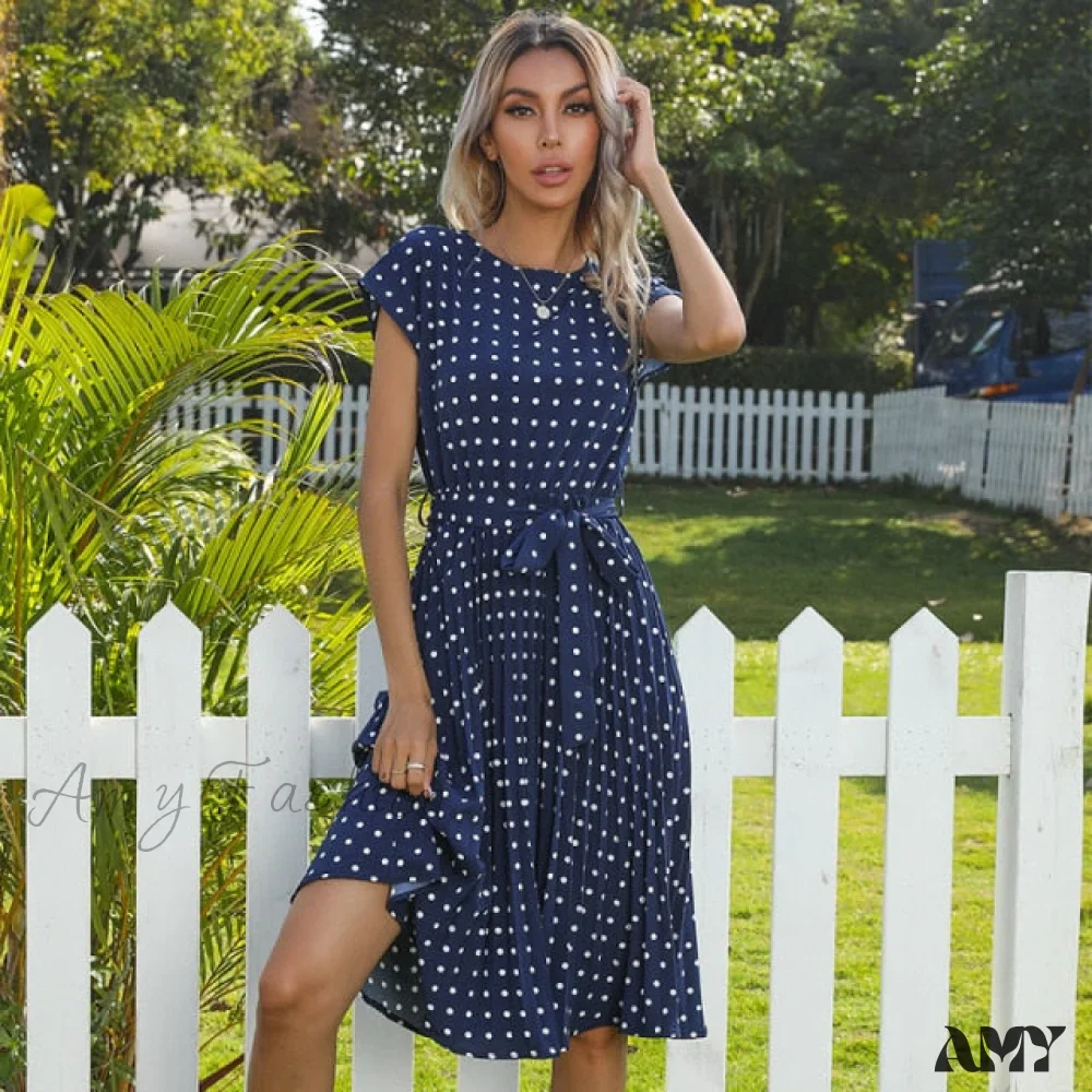 Amy Fashion - New Polka Dots Sleeveless Pleated Dresses - Image 3