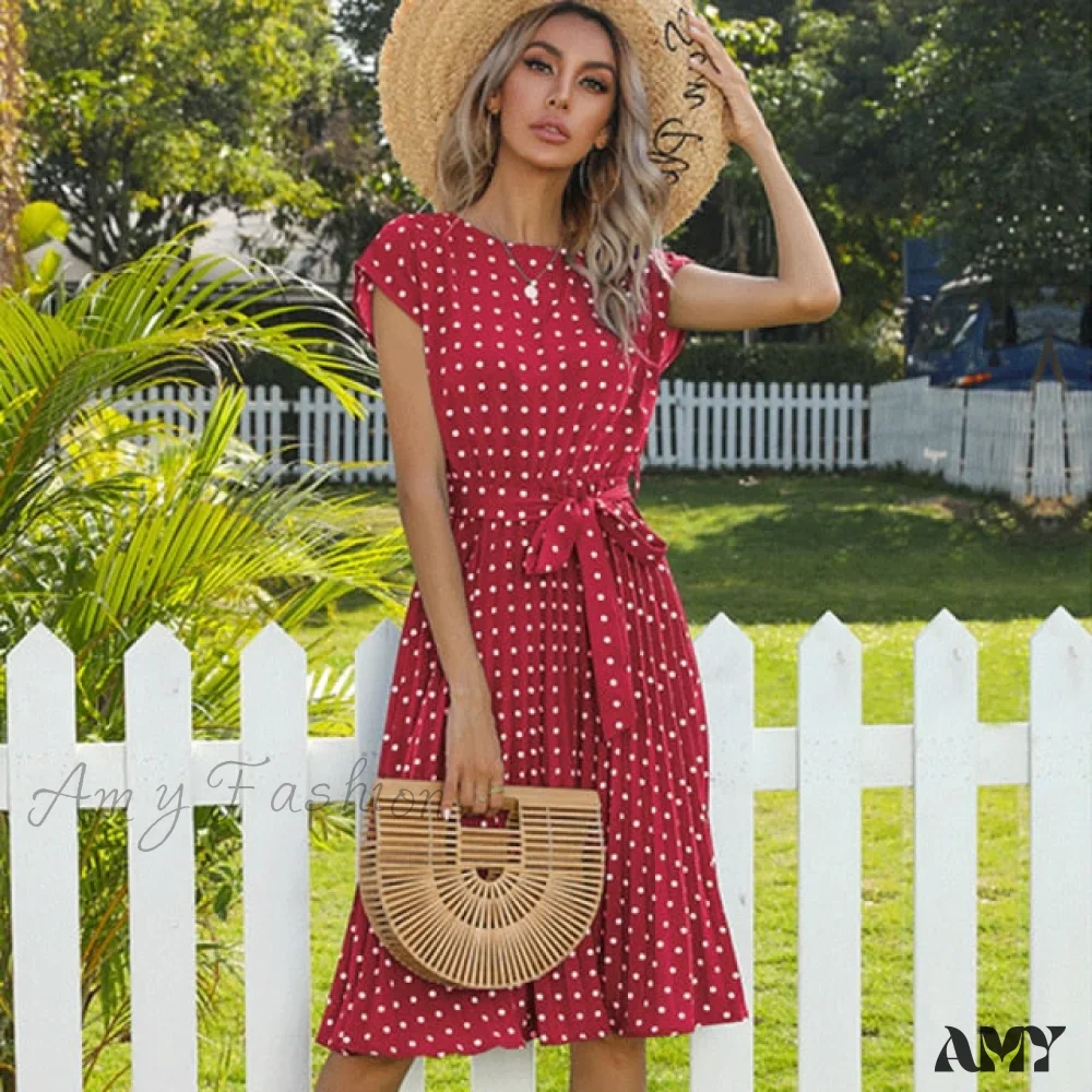 Amy Fashion - New Polka Dots Sleeveless Pleated Dresses - Image 5