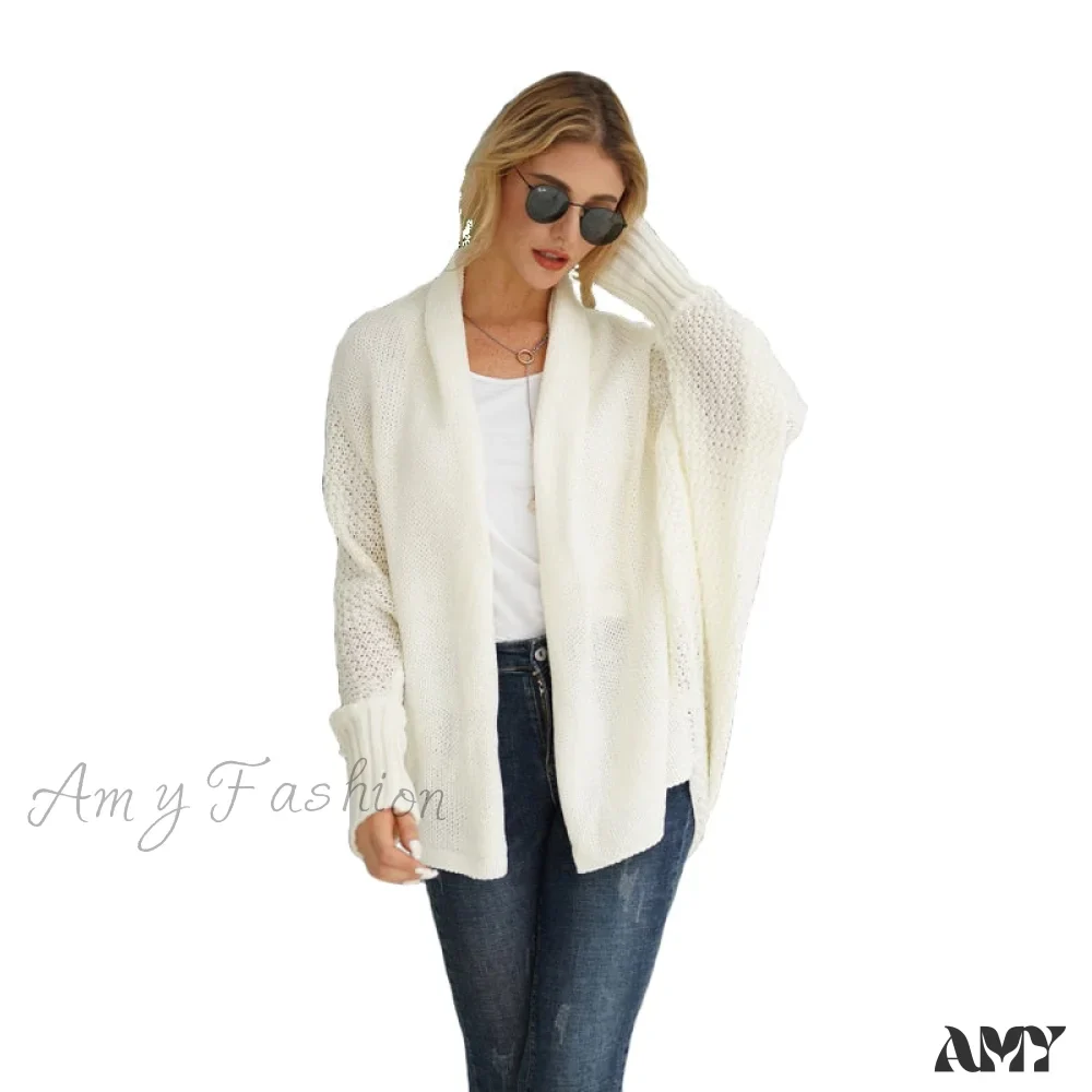 Amy Fashion - Solid Batwing Sleeve Loose-fitting Long Knitted Cardigan Sweater - Image 7