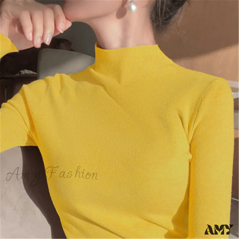 Amy Fashion - Knitted Turtleneck Pullovers Top - Image 4