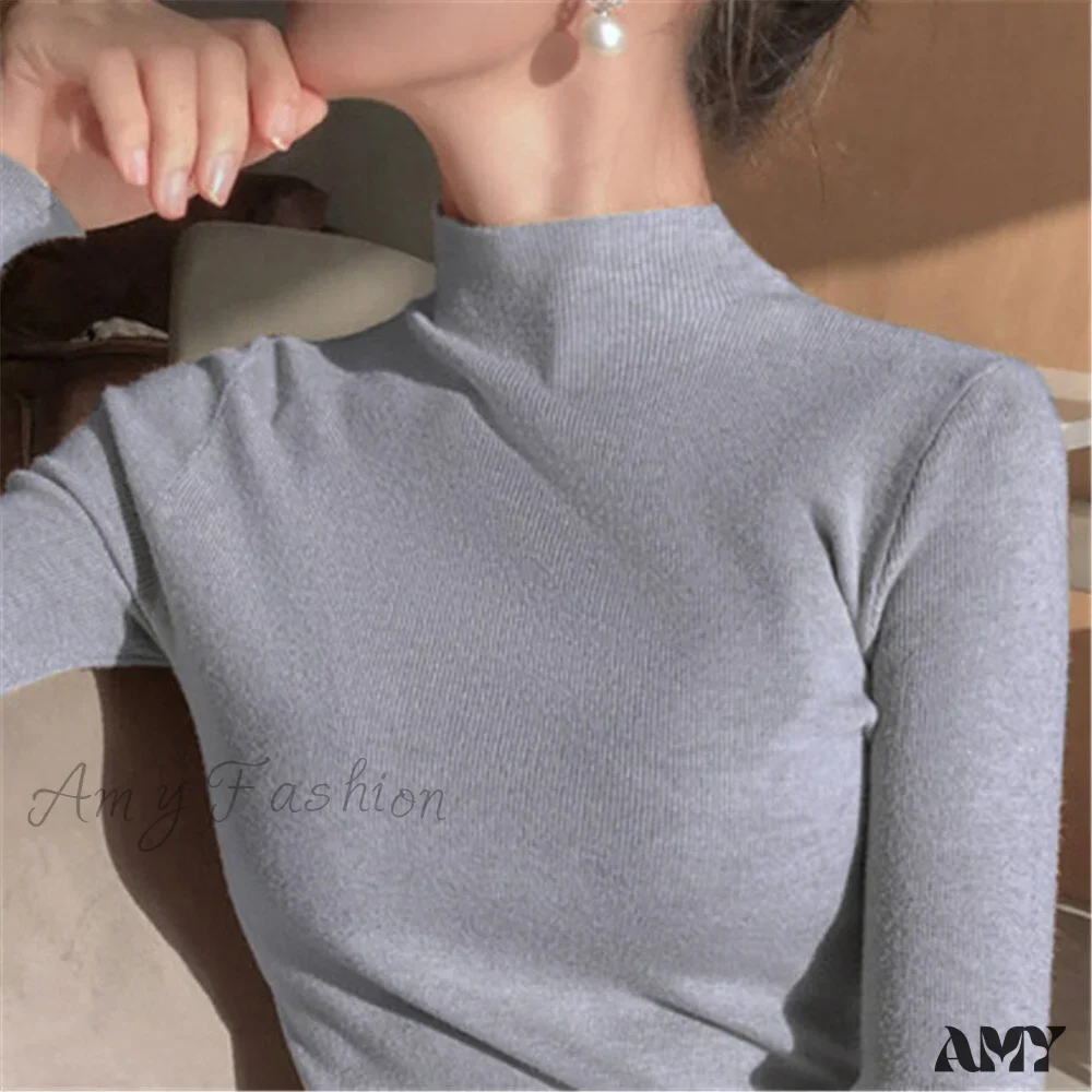 Amy Fashion - Knitted Turtleneck Pullovers Top - Image 9