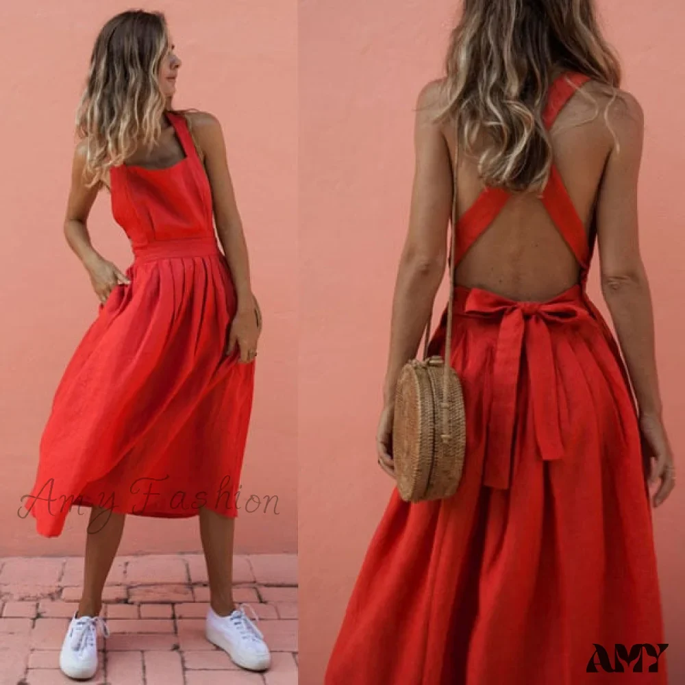 Amy Fashion - Sexy Bow-knot Backless Cross Drawstring Dresses - Image 3